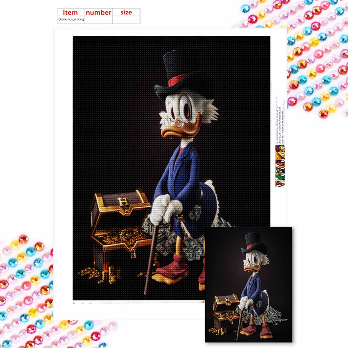 

Наборы для алмазной вышивки 5D DIY для взрослых, Наборы с полными круглыми кристаллами с дедушкой Дональдом Даком для начинающих для украшения стен дома Round 30x40cm