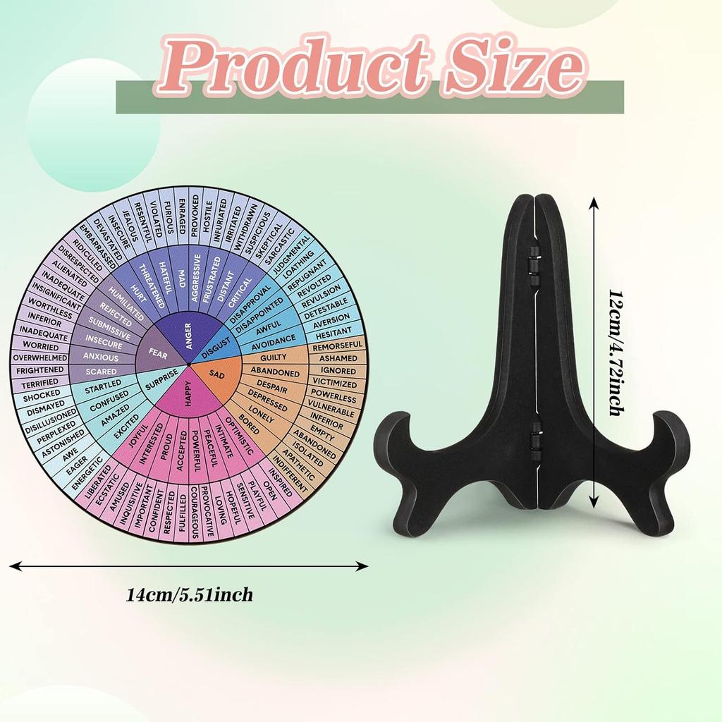 2 Pcs Feelings Wheel Therapy Office Desk Decor Things I Can Control Double Sided Mental Health Emotions Chart with Stand Therapist Gifts Psychology