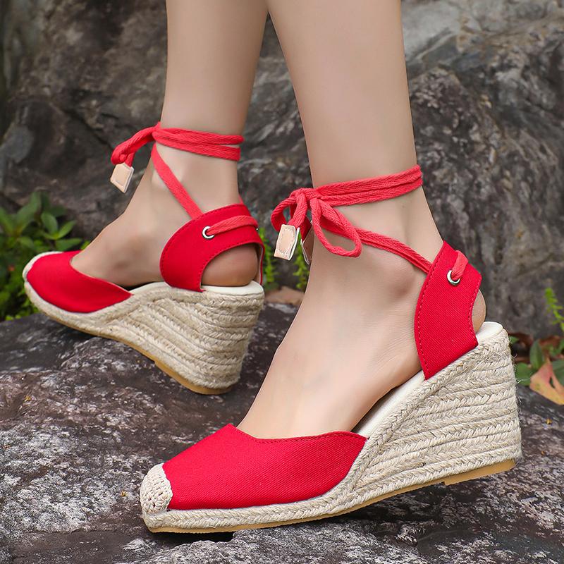 Espadrilles Wedge Sandals for Women Summer 2025 Closed Toe Ankle Strap Slingback Sandals Woman Comfort Lace Up Casual Sandalias