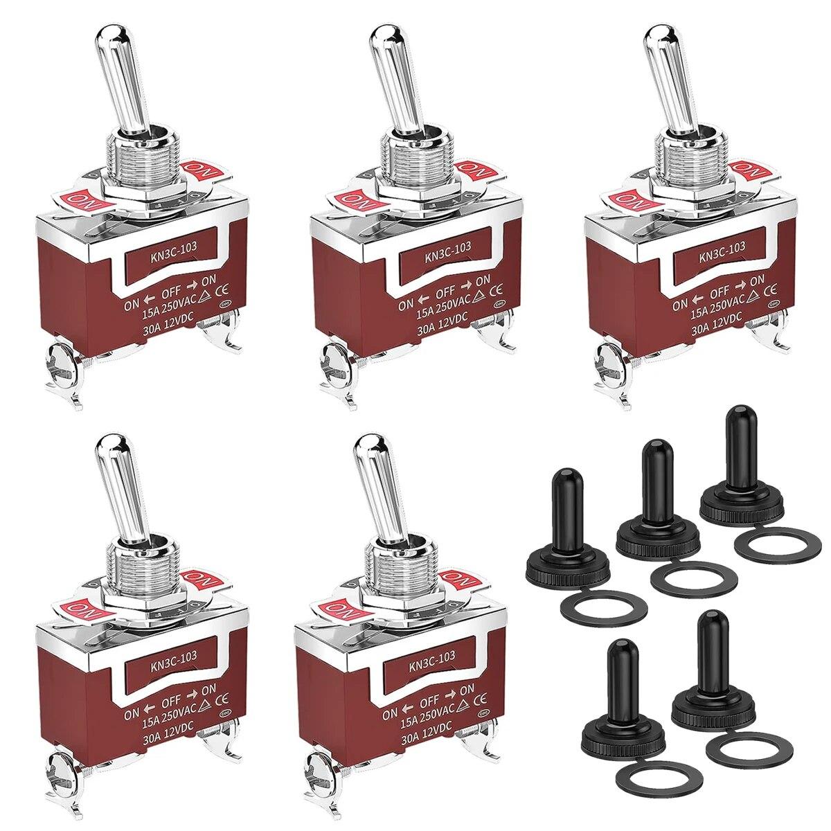 

5 шт. водонепроницаемый тумблер 12 В морской ВКЛ ВЫКЛ ВКЛ SPDT 12 В постоянного тока 30 А сверхпрочный 3-позиционный тумблер с крышкой багажника