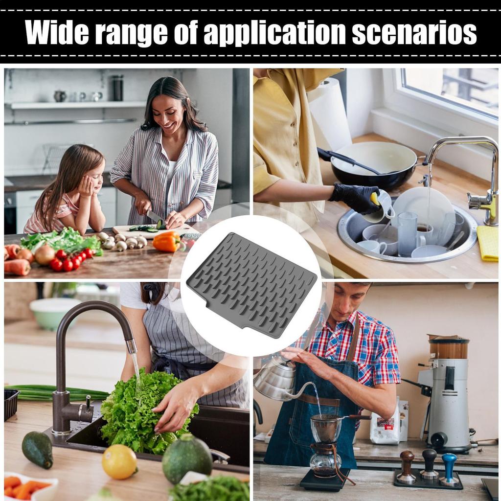 Silicone Dish Mat Heat Resistant Drainer Pad Sloped Non-Slip Draining Mat For Counter Refrigerator Drawer Liner Food Water