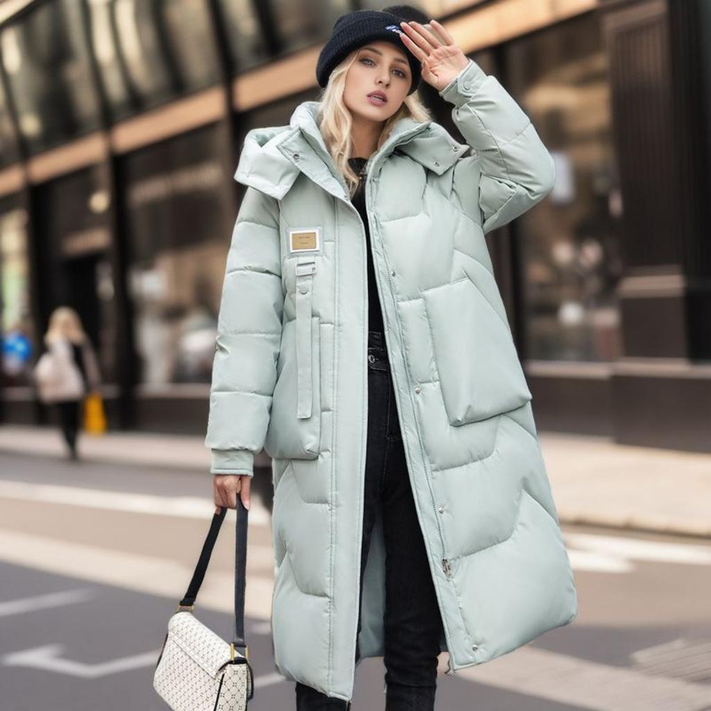 Hooded Collar Parkers Coat Lamb Wool Cotton Zipper Coat Medium Long Winter Season Warm and Fluffy Coat with Cotton Jacket