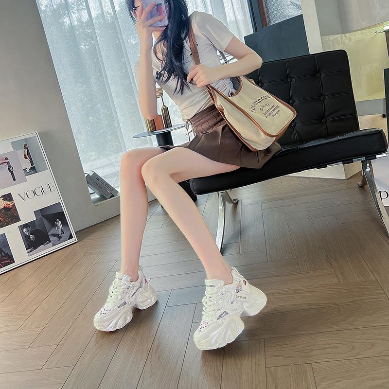 66166 Mesh Inner Height Increase Dad Shoes for Women's Spring and Summer New Versatile Thick-soled Dad Shoes for Students