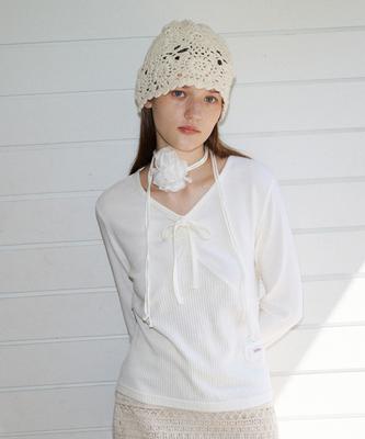 Baitalssain Ribbon Shirring T-Shirt (2C) (Ivory)