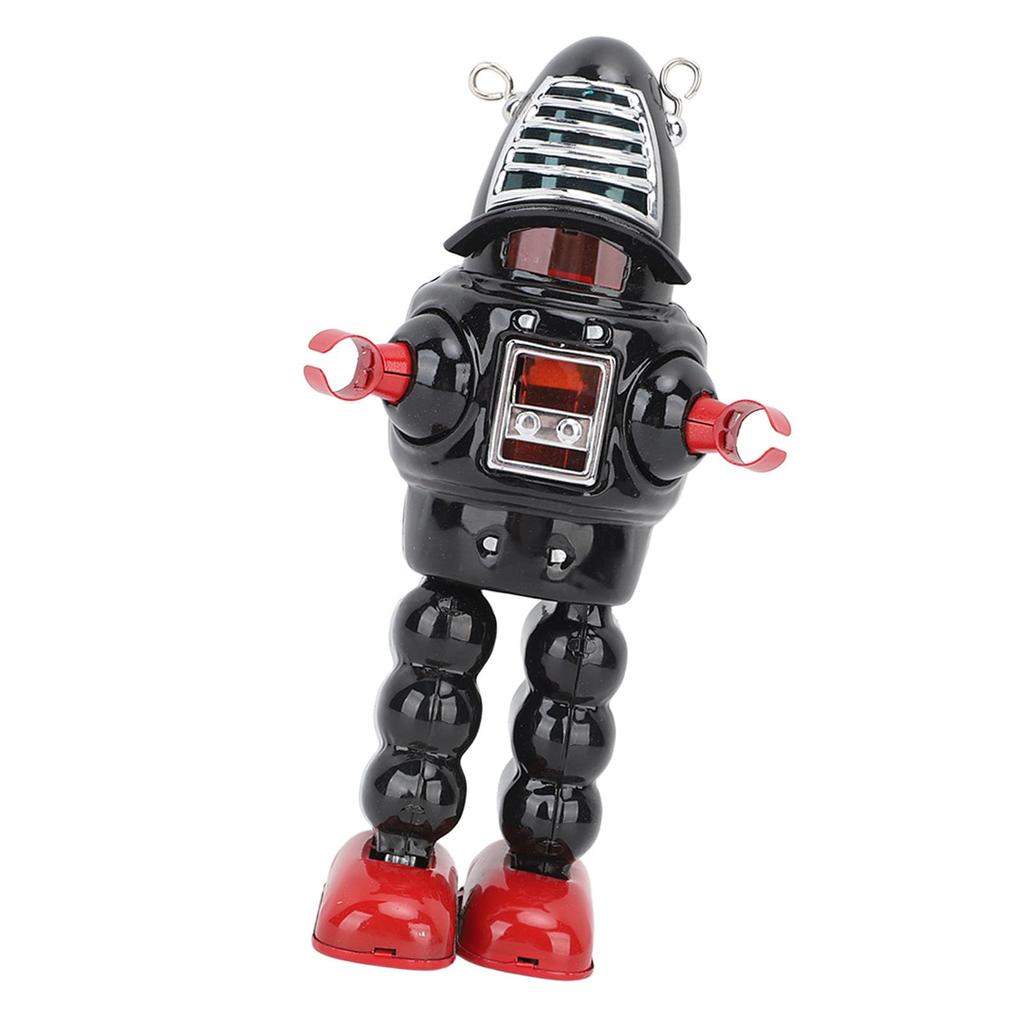 Walking Robot Toy, Adult Wind-Up Toy, Tin Metal, Impact Resistant, Fine Finish (Black)