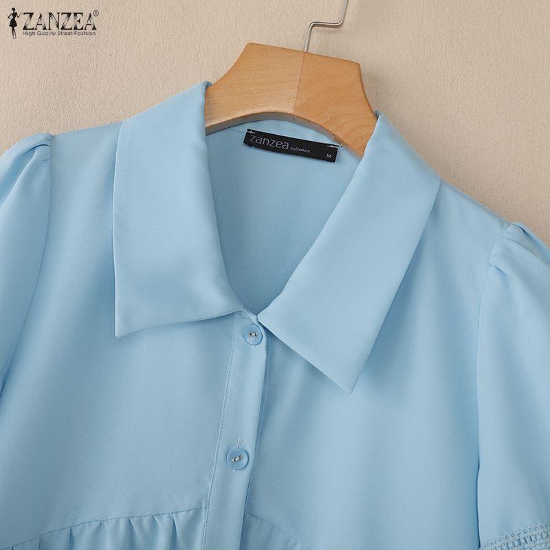 ZANZEA Women Casual Turn Down Collar Summer Short Sleeve Dress