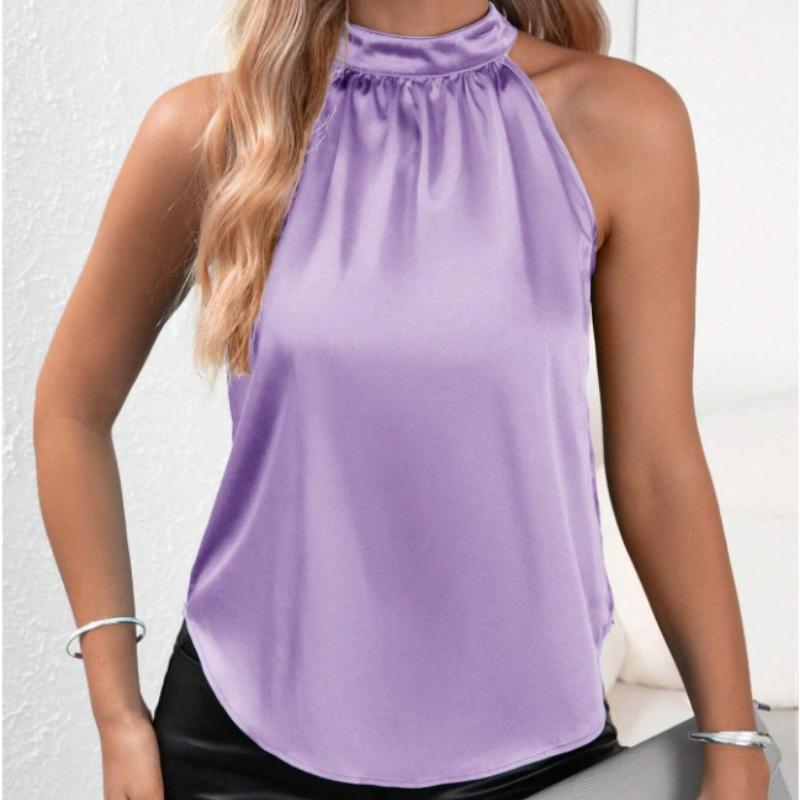 

Новые летние однотонные сексуальные женские рубашки с открытыми плечами, элегантные топы без рукавов, женские винтажные повседневные блузки, женская одежда 24137 XL фиолетовый