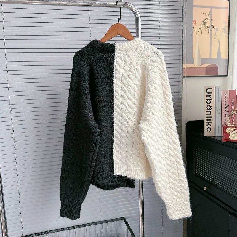 Dimanaf 2025 Autumn Jacket Women Sweaters Coat Patchwork Wadded Coat Knitting Pockets Sweater