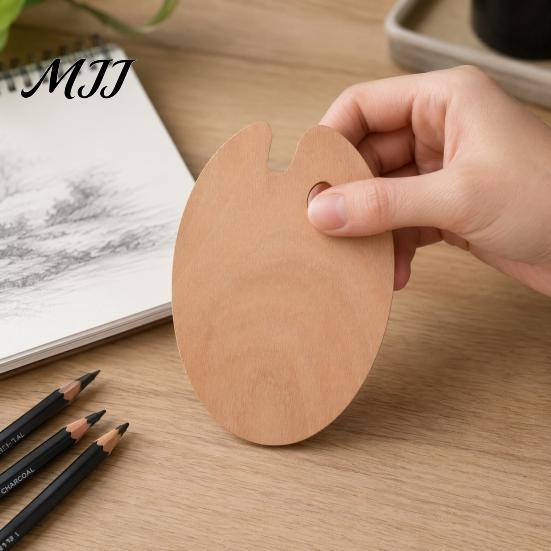 Left Right Handed Palette Wooden Paint with Thumb Hole for Oil, Acrylic, Portable Watercolor Painting, Oval-Shaped Wood Art Tray Artists Artist