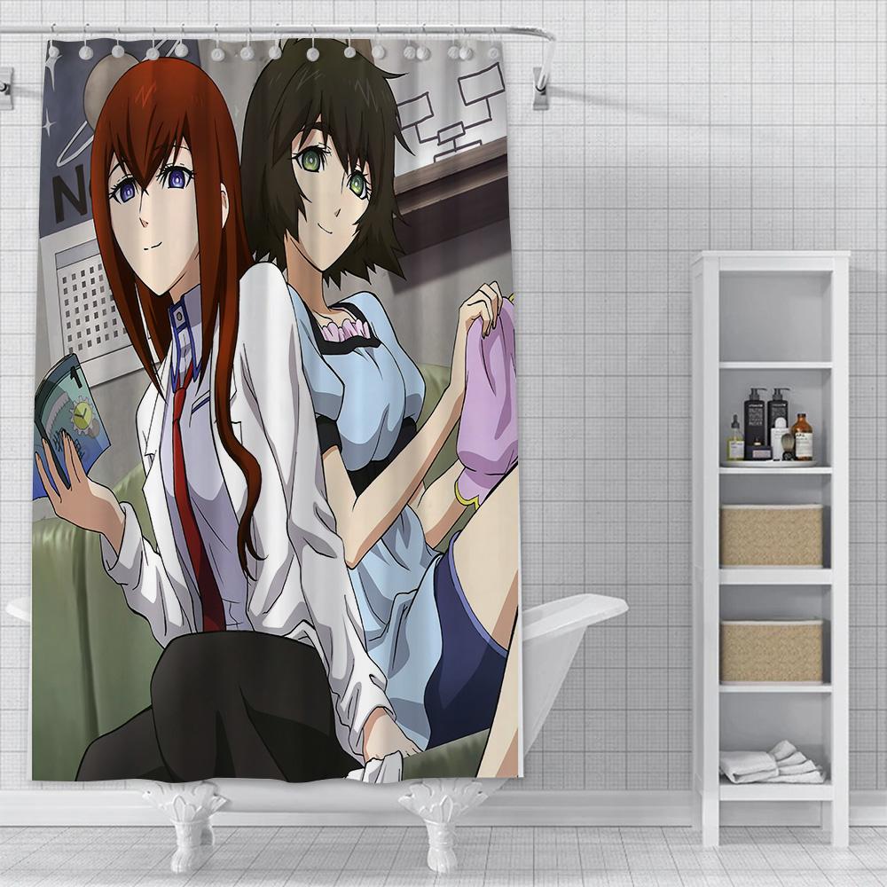 Anime Steins Gate Shower Curtain Waterproof Polyester Fabric Paint Colorful Bath Curtains Home Bathroom Decor Curtain With Hook