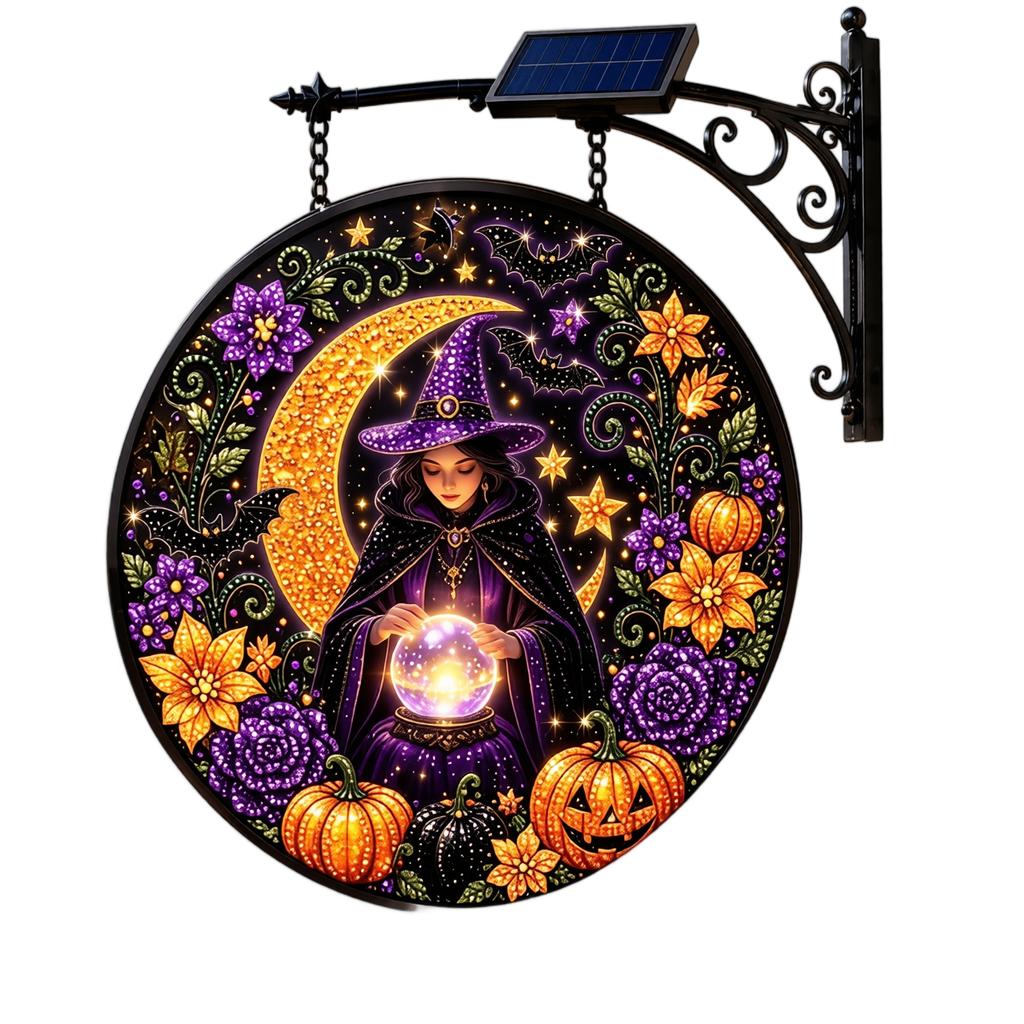 Halloween Wall Light Outdoor Round Decor with Pumpkin Moon Patterns for Front Door Porch Patio Decoration