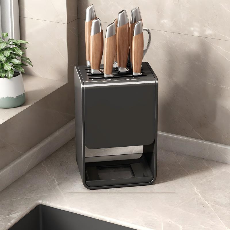 

Multifunctional Kitchen Knife Holder, Countertop Knife Block with Bamboo Chopstick and Utensil Storage Rack чорний