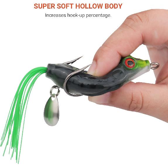 RUNCL Topwater Frog Lures 5PCS, Durable Lifelike Silicone Bass Bait, Floating Realistic Frog Lures Kit for Freshwater Saltwater, Topwater Fishing