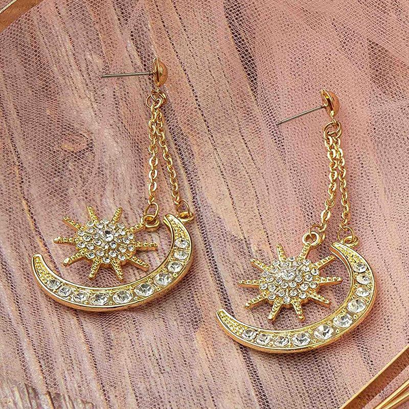 Bohemian Star & Moon Long Earrings for Weddings
