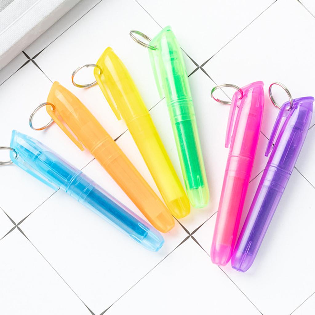 10Pcs Colorful Highlighter with Metal Round Keyring Chisel Tip Marker Pen Quick Drying for Scrapbooking Calendar Journal