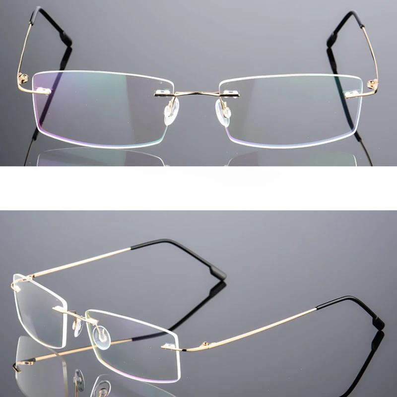 Ultralight Frameless Eyeglasses Titanium Alloy  Glasses Frame Men High Quality Super Stretch Metal Temple Eyeglasses Frame