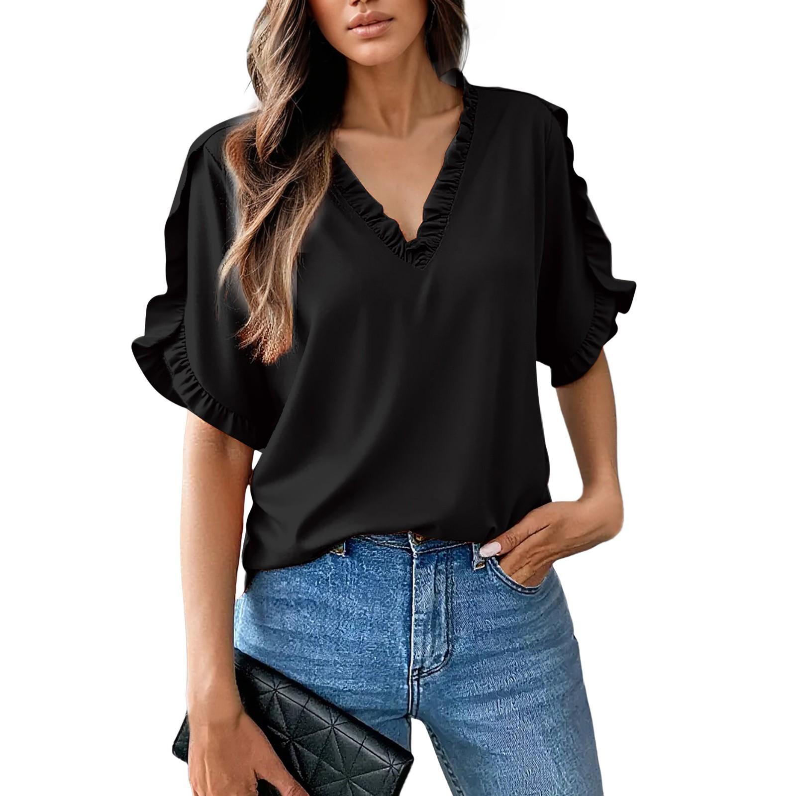 

Women s T Shirts Short Sleeve Crewneck Spring Tops Casual Loose Basic Tee Shirts XXL синій