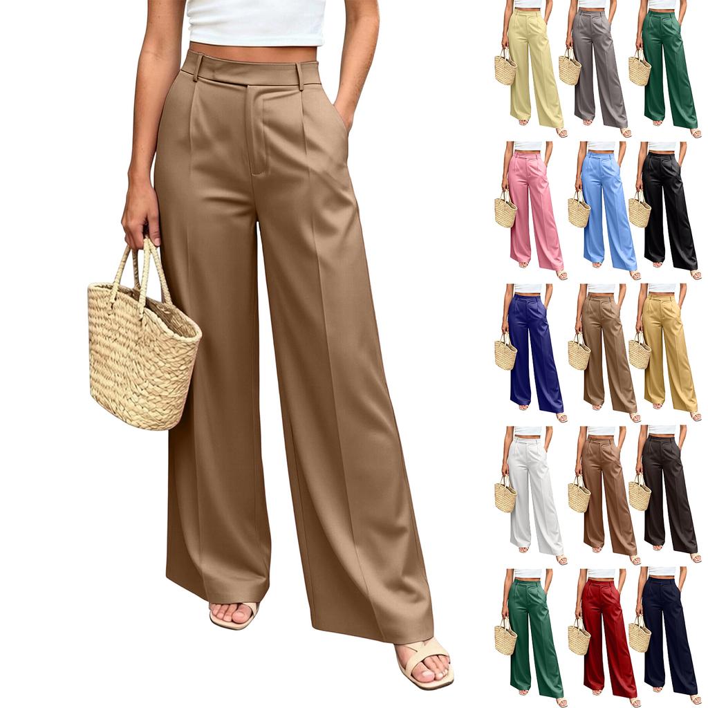 Damen High Waist Weite Hosen mit Taschen Entspannte Passform Gerades Bein Lässige Hosen Geeignet für den täglichen Gebrauch und die Arbeit