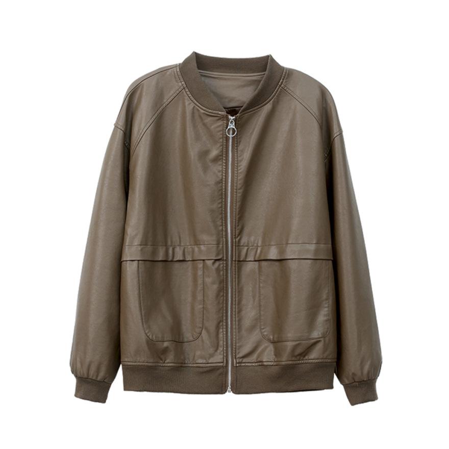 Fashion short leather jacket women's spring and autumn new loose versatile leather jacket casual baseball jacket