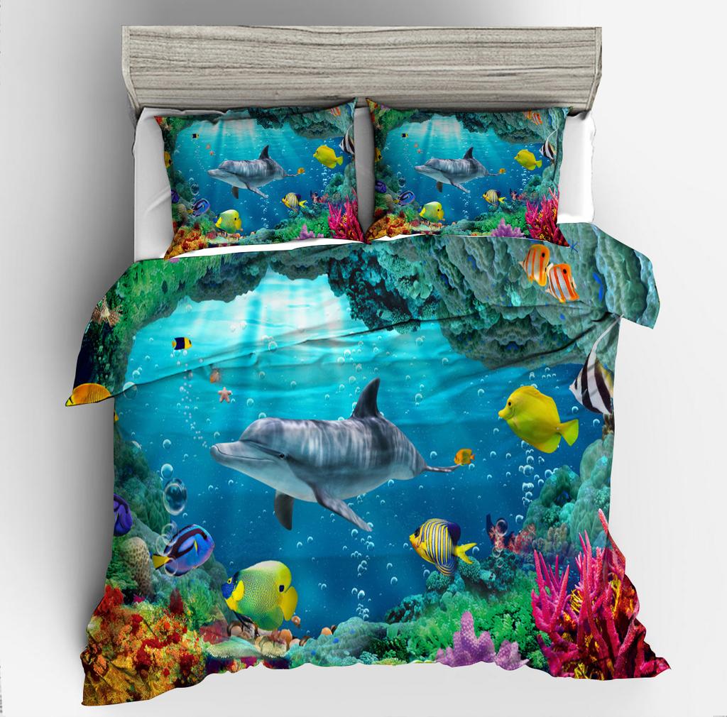 3D Digital Printing Underwater World Dolphin Series Quilt Set Three-Piece Set