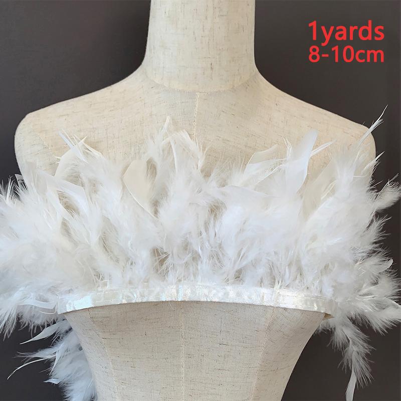 1Yard Feather 8-10cm Fringe Strip For Sewing Turkey Crafts Party 0.91Meter/Pack Bulk Blue Black White Ribbon Long Clothing Trim
