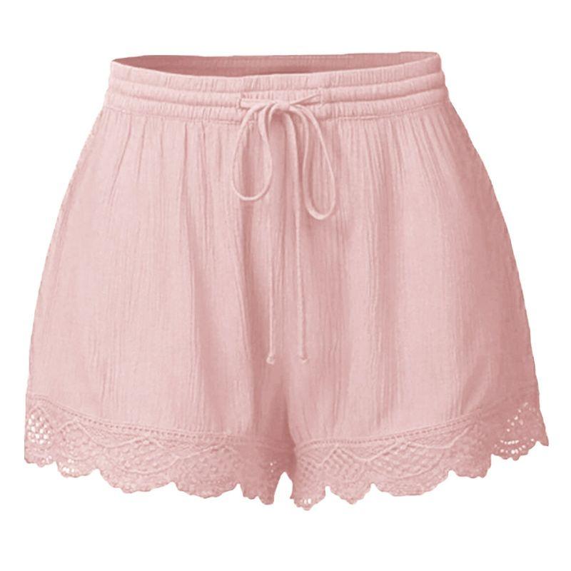 

Women Lace Shorts Hem Jacket Mini Hot Pants Lace Shorts Casual Pants for Women Pink L