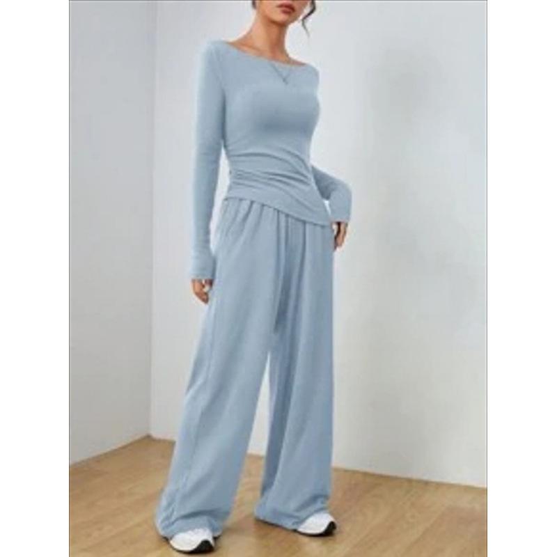 Women's Navy Blue One-Shoulder Long Sleeve Wide Leg Jumpsuit