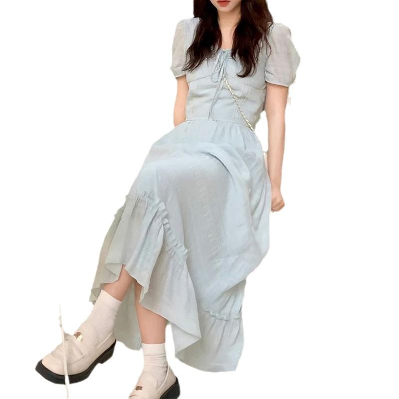 Summer French Gentle Sweet Square Neck Short Sleeve Top Women's Waist Skinny Temperament Skirt Two-piece Set