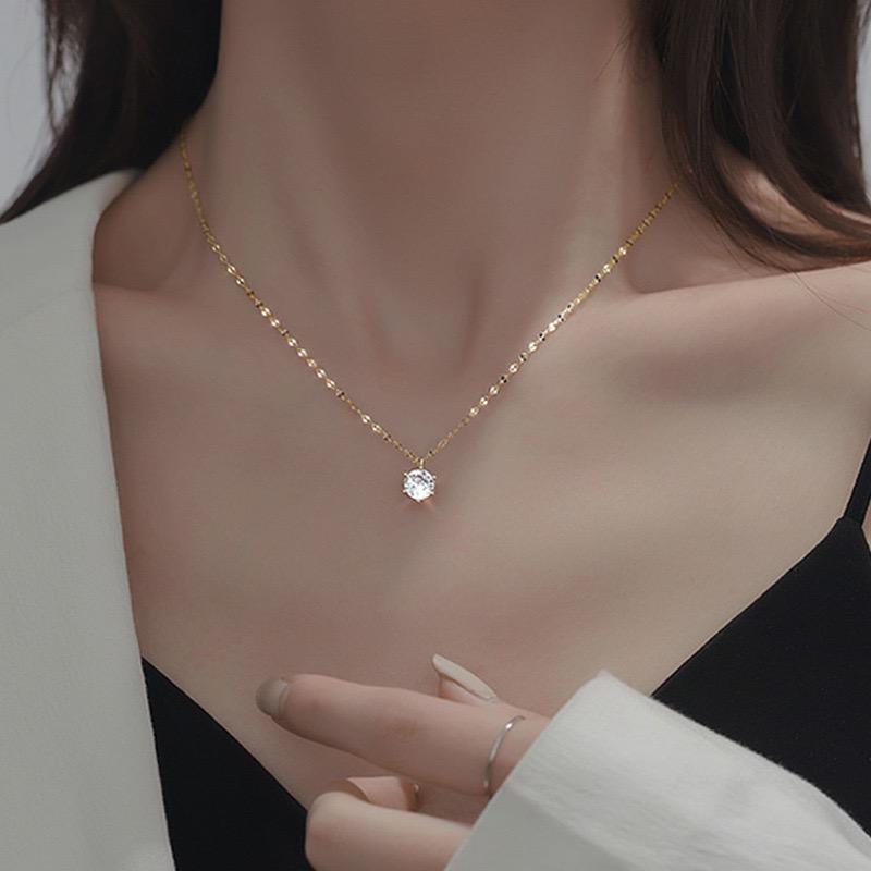 New Fine 925 Sterling Silver Zircon Pendant Necklace Women Shiny Clavicle Chain Jewelery for Women and Girls Party Gifts