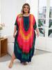 Kaftano da Donna Taglie Forti Colorato Girocollo Copricostume da Spiaggia Bohemien Vestaglia Versatile Q1632