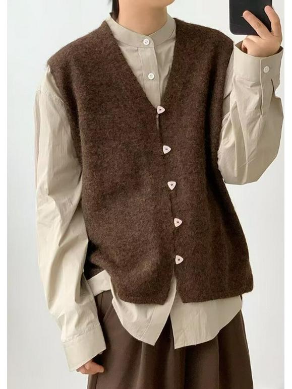 Унисекс вязаный кардиган с V-образным вырезом: Модный жилет свободного кроя для весенне-осеннего многослойного образа L