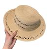 New hollow flat top Lafite straw hat women's summer new seaside beach sun hat French elegant straw top hat