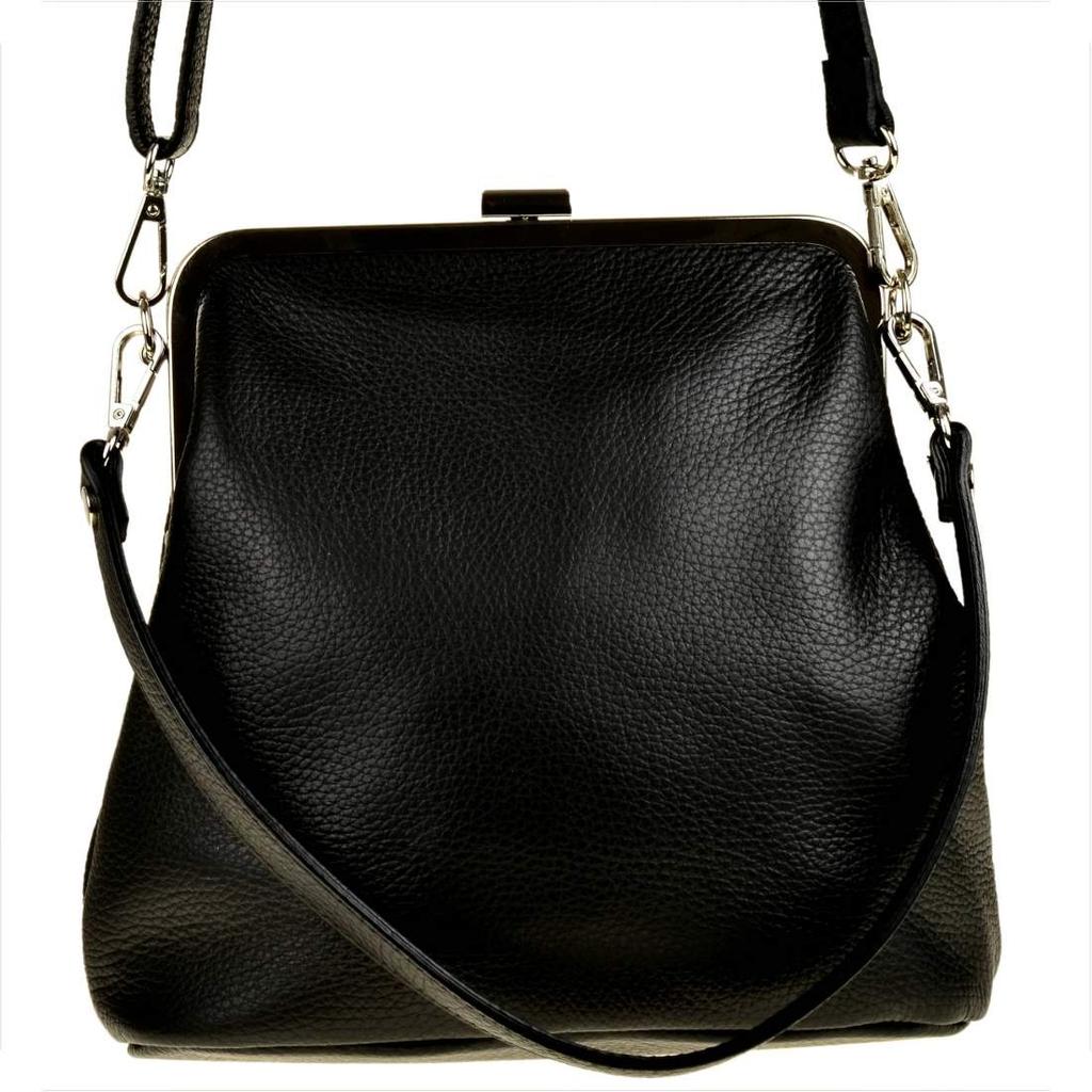Women's Handbag, Black Genuine Leather, with Clasp