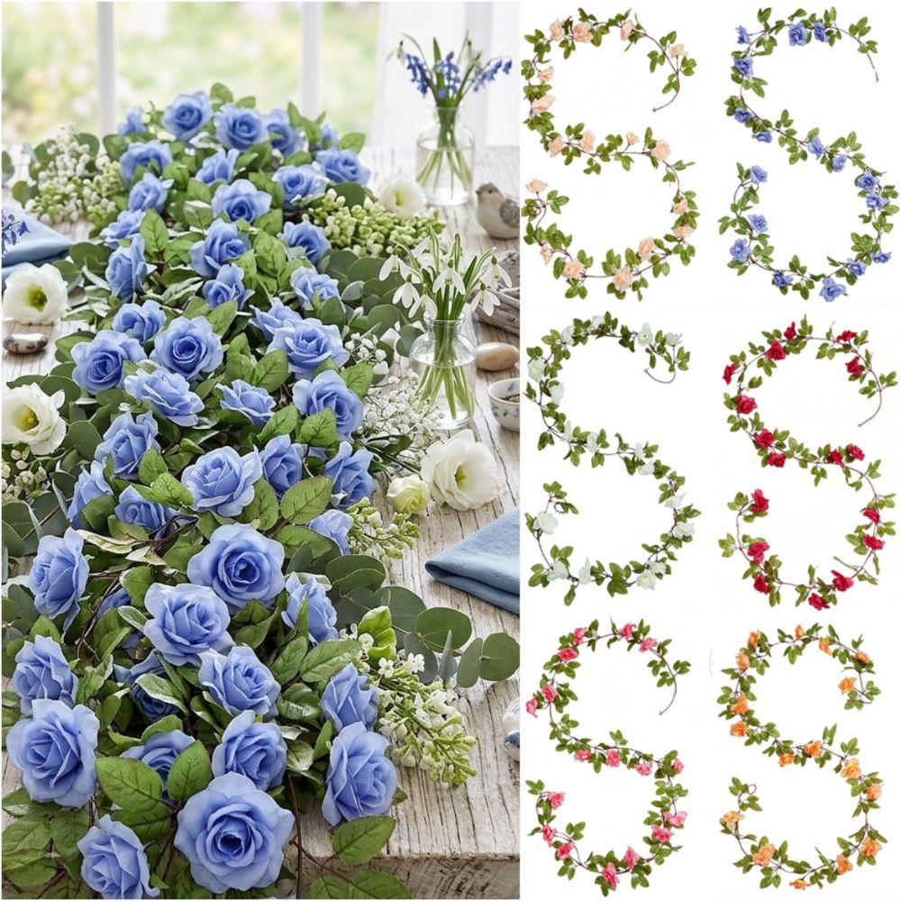 Multicolor Rose Artificial Flower Vine Green Leaves Silk Prtals Simulation Flower Vine Accessories Length 240cm