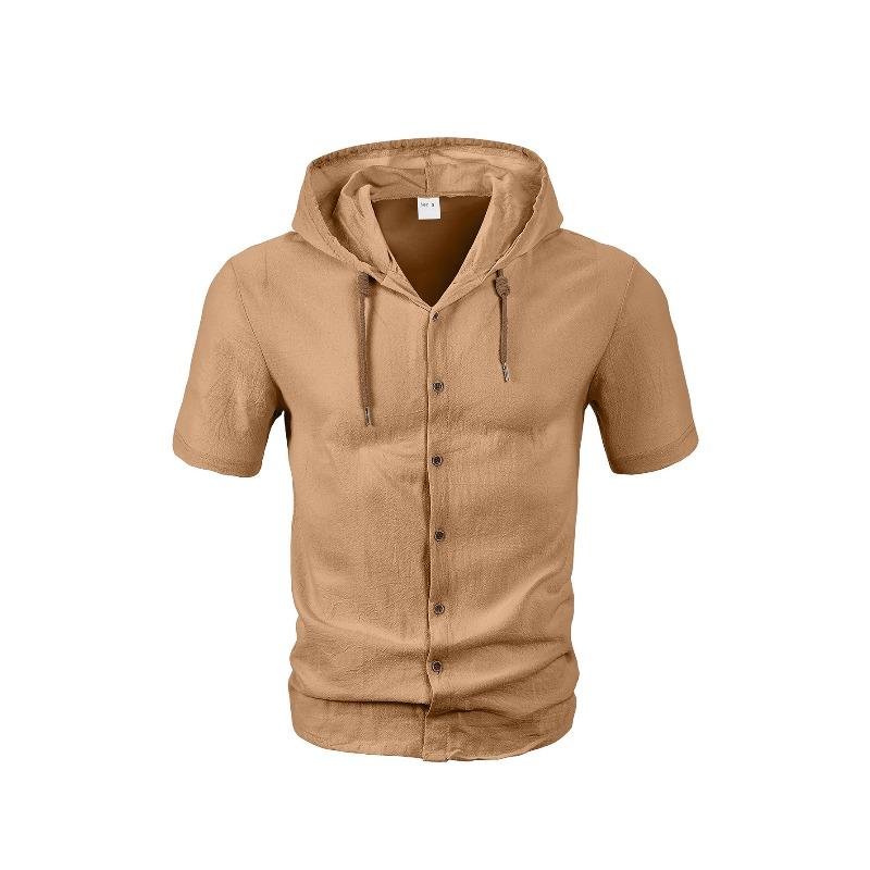 Men's Short Sleeve Hooded Shirt, Breathable Loose Fit Open Front Shirt, Casual Hooded Button Up Shirt for Men