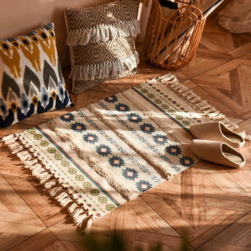 

Плетений килимок Nordic Style Ins Tassel, килимок біля ліжка для спальні, мінімалістичний сучасний килим, килимок, який можна прати в машині 60x90cm