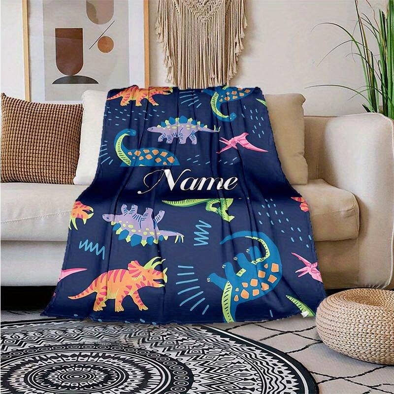 Dinosaur Pattern Customize Your Name Blanket Used For Chair Office Sofa Bed Camping Soft And Warm Giving Friends And Relatives Birthday Graduation