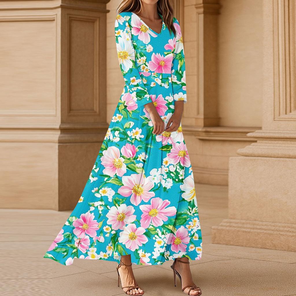 Women's Three-quarter Sleeves Fashionable Floral Print Loose Casual Comfortable Dress