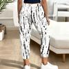 Summer Ladies Geometric Line Printed Sweatpants Loose Fit Drawstring Joggers Elastic Cuff Daily Casual Pants