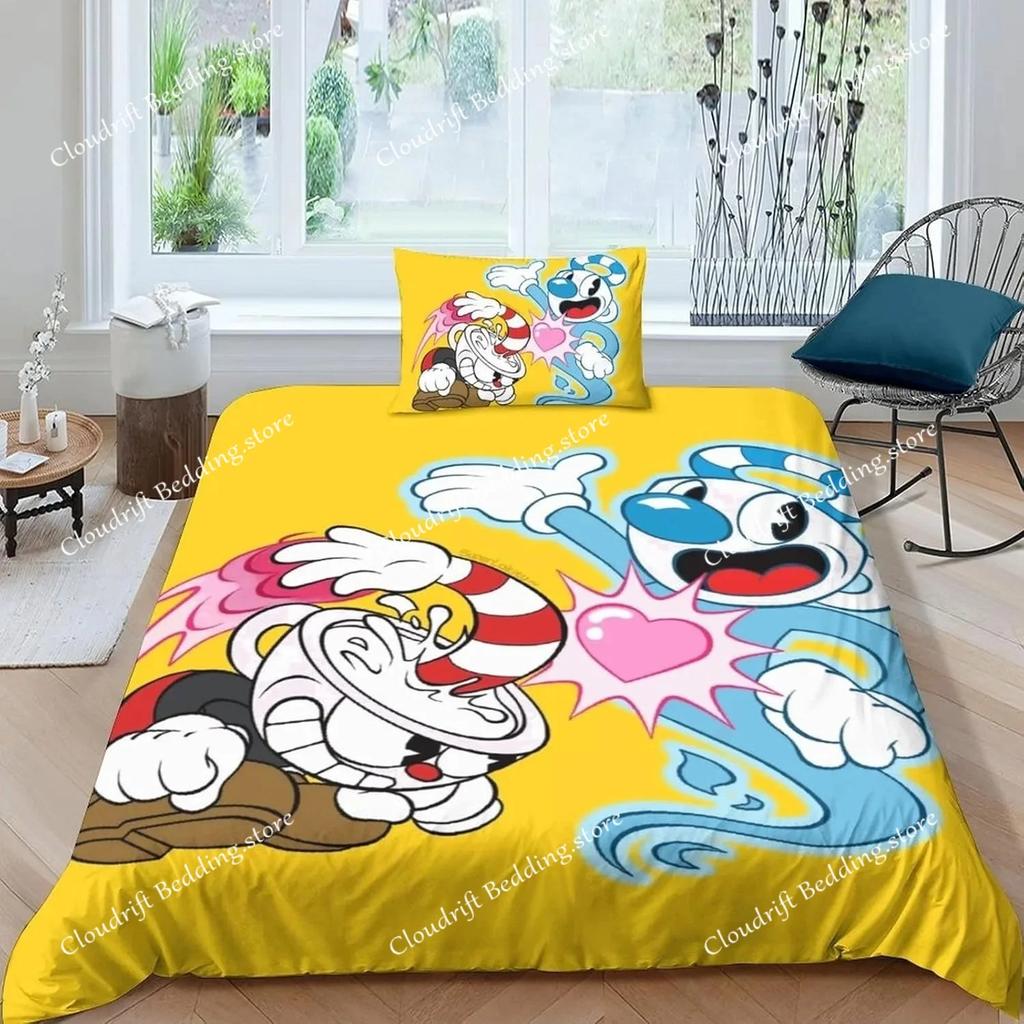 The Cuphead Show Cartoon Bedding Sets Exquisite Bed Supplies Set Duvet Cover Bed Comforter Set Bedding Set Birthday Gift026