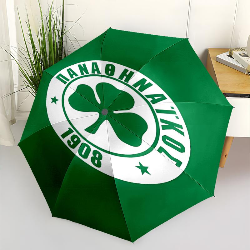 Panathinaikos FC Print Automatic Umbrella, 8 Rib Iron Frame, Plastic Handle, Suitable for Outdoor Travel &Daily , Ideal Gift