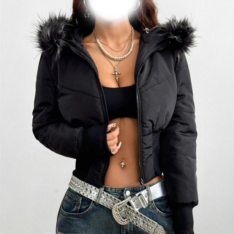 Stylish Unisex Hooded Cotton Puffer Jacket With Faux Fur Trim Slim Fit Retro Streetwear Winter