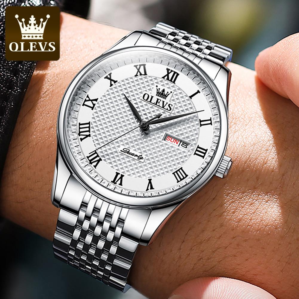 OLEVS Brand Bouble Calendar Roman Scale Quartz Watch for Men 5562
