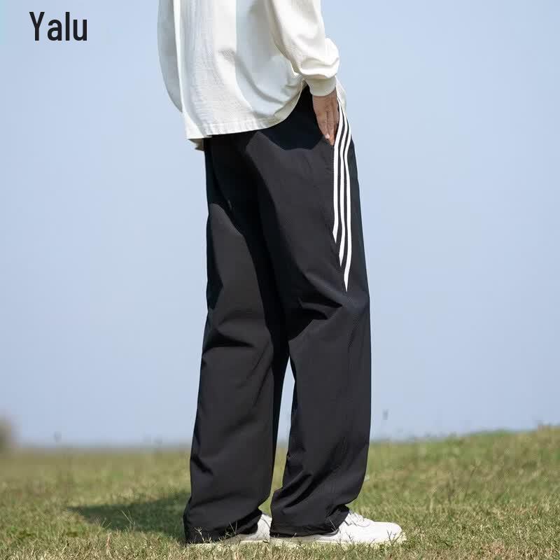 Yalu Men's Striped Elastic Casual Straight-Leg Pants