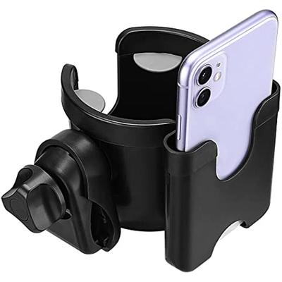 Portavasos universal para cochecito de bebé, portavasos ajustable con soporte para teléfono, adecuado para cochecitos, sillas de ruedas, andadores, bicicletas, scooters,