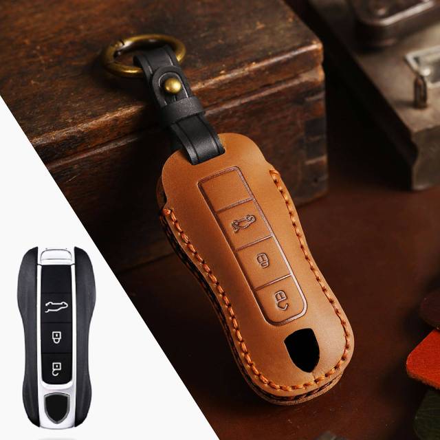 Fob Protector Car Key Case Cover Leather Keychain Holder Accessories for Porsche Cayenne 718 958 Panamera 911 Macan Keyring Bag