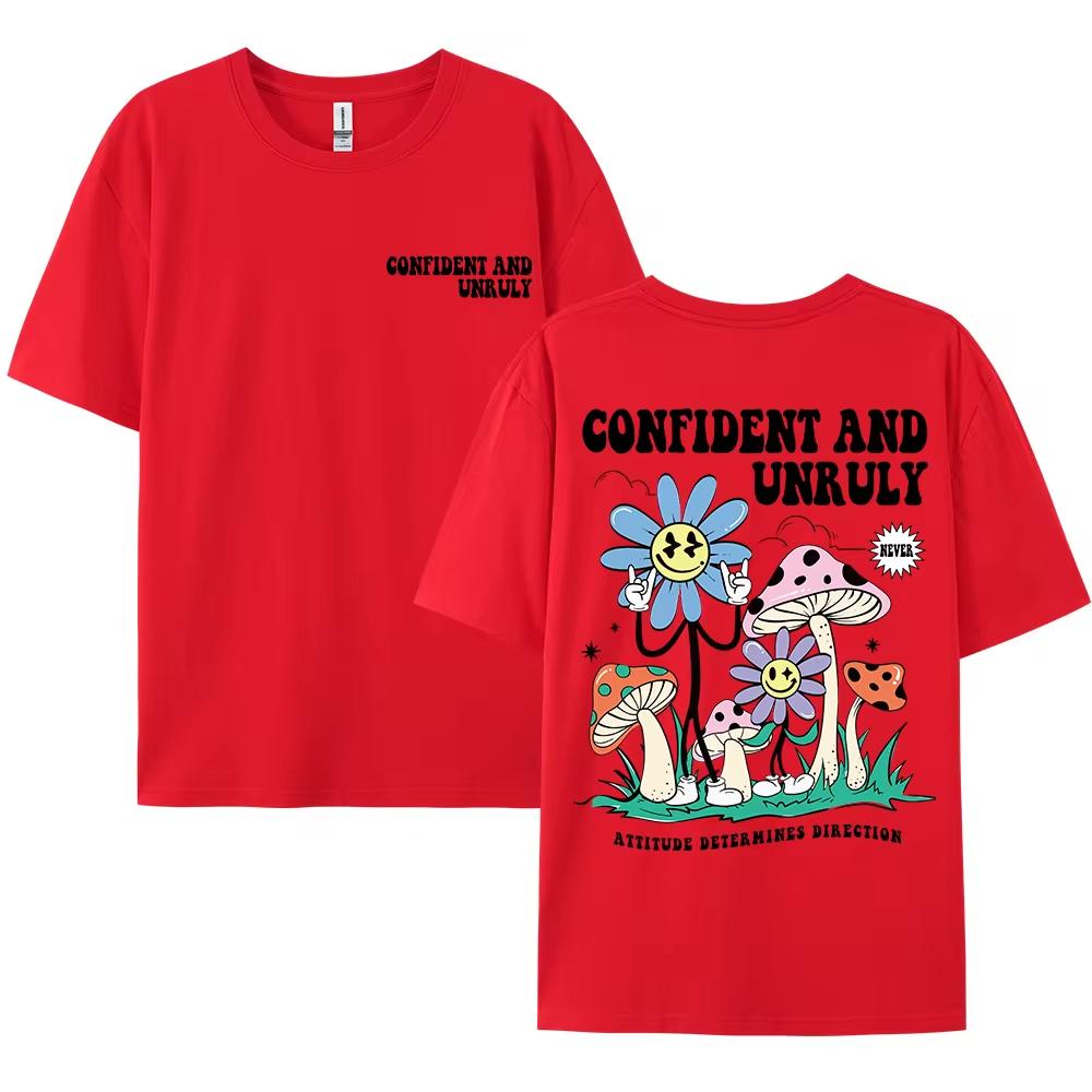 Confident And Unruly Attitude Determines Direction Letter Printing Short Sleeve Tees Summer Breathable Cotton O-Neck Men Tops