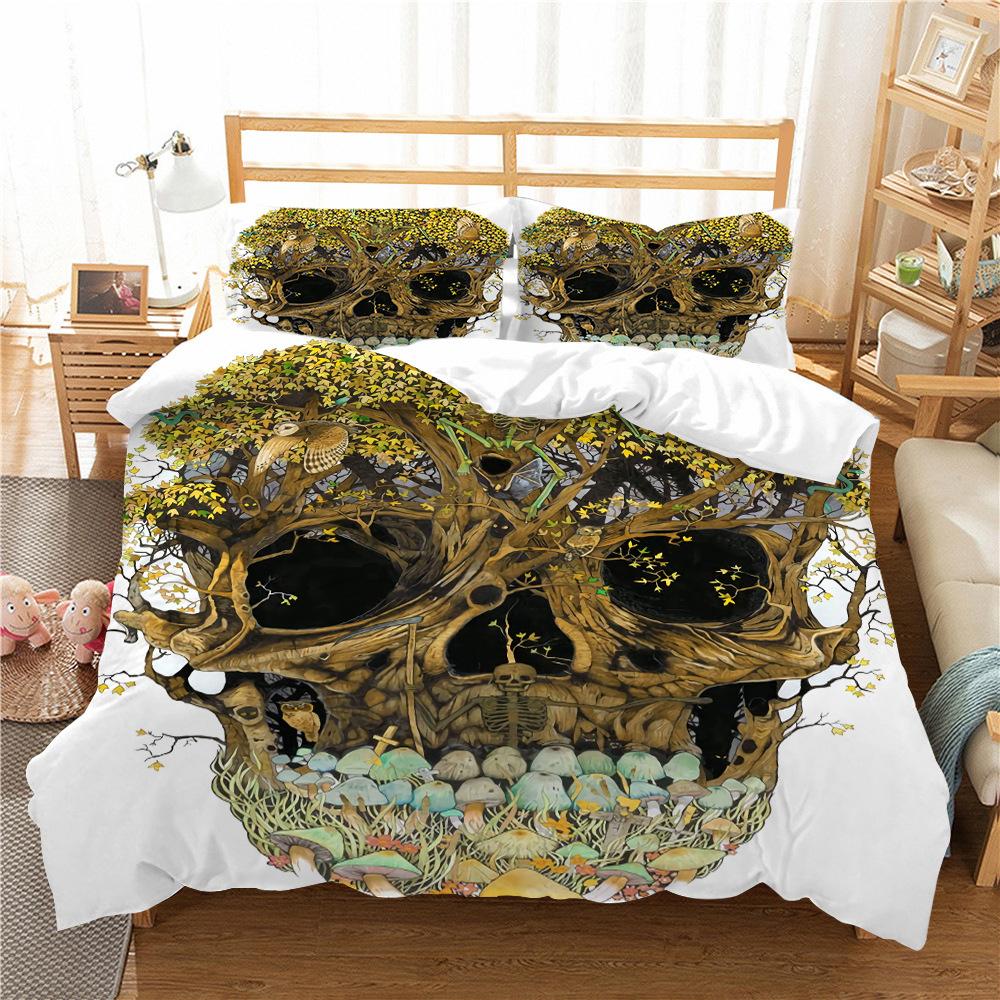 

3D Digital Printing Quilt Cover Pillowcase Two Or Three-Piece Set Skull Series Polyester EU single 135*200