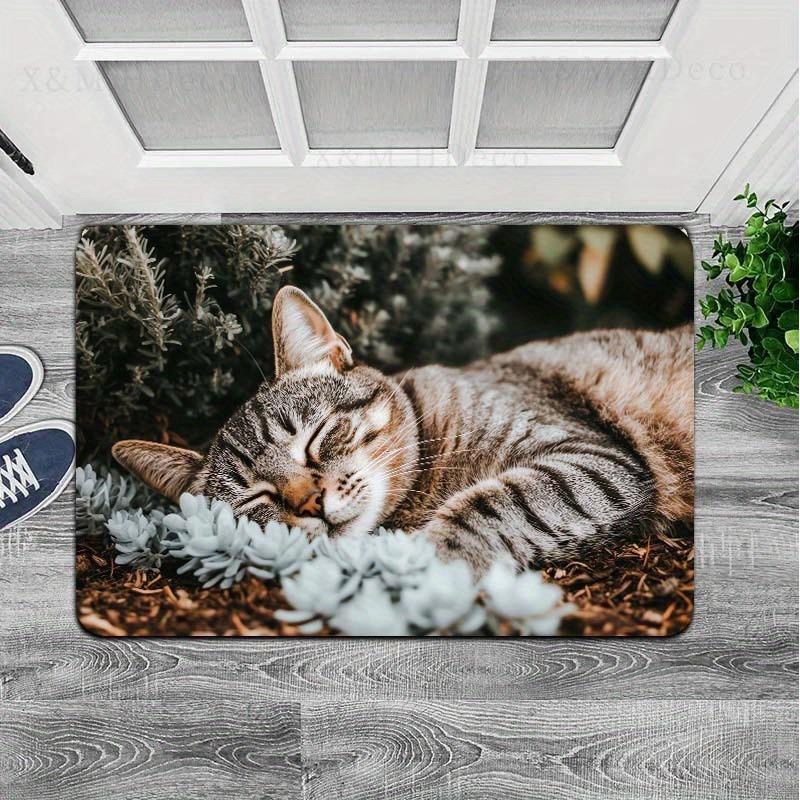 Cartoon style, cat sleeping pattern sponge carpet, dirt-resistant indoor and outdoor entrance doormat, non-slip, soft and comfortable