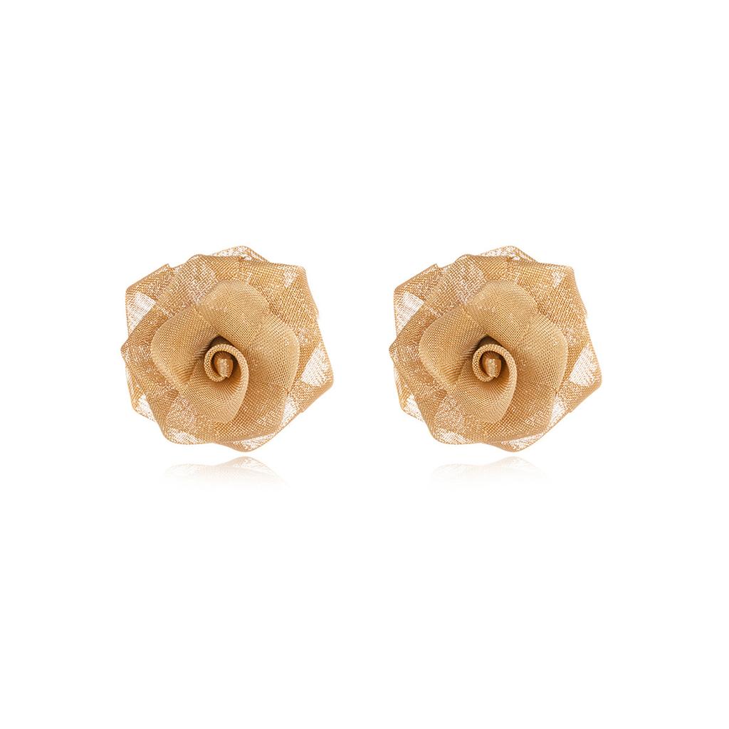 Handmade three-dimensional pleated fabric mesh rose stud earrings elegant and exquisite premium earrings daily commuter dress earrings